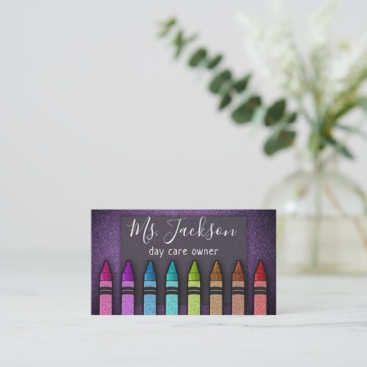Professor Preschool Leraar Glitter Rainbow Crayon Visitekaartje (Staand voorkant)