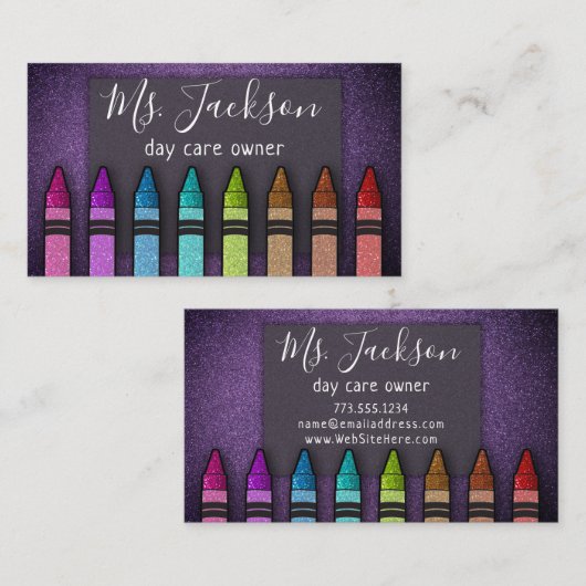 Professor Preschool Leraar Glitter Rainbow Crayon Visitekaartje (Voorkant / Achterkant)