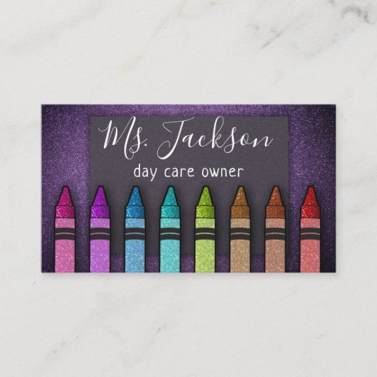 Professor Preschool Leraar Glitter Rainbow Crayon Visitekaartje (Voorkant)