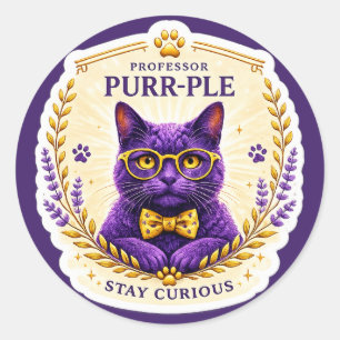 Professor Purr-Ple™ – Blijf Nieuwsgierig Sticker