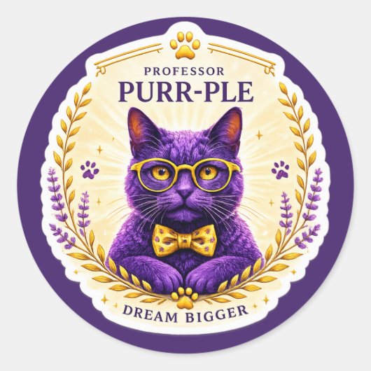 Professor Purr-Ple™ – Droom Groter Sticker (Voorkant)