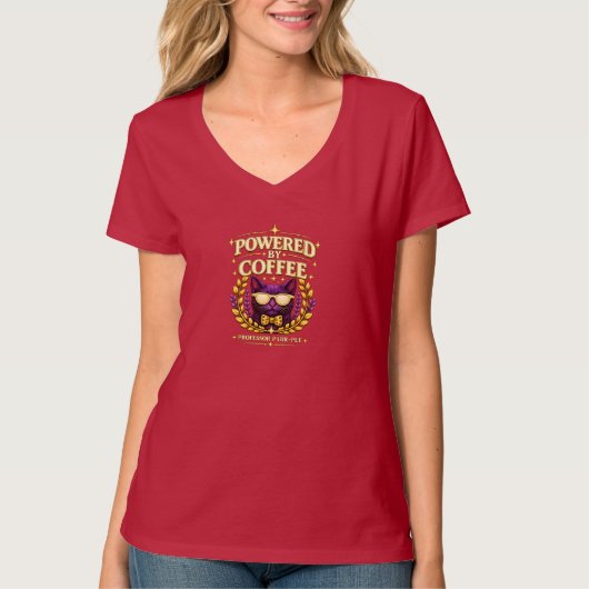 Professor Purr-Ple™ – Powered by Coffee T-shirt (Voorkant)