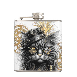 Professor Sprocket-Paws  De Funky Steampunk Kat  Heupfles