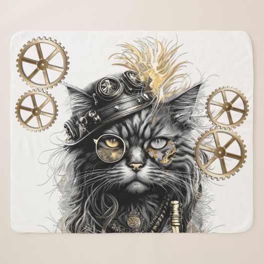 Professor Sprocket-Paws De Funky Steampunk Kat Sherpa Deken (Voorkant (horizontaal))