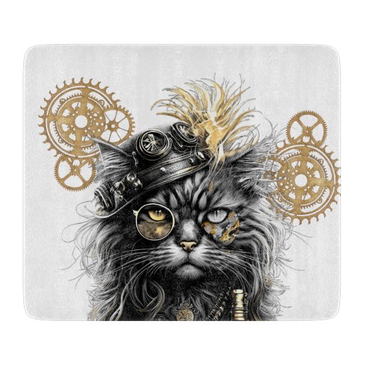 Professor Sprocket-Paws De Funky Steampunk Kat Snijplank (Voorkant)