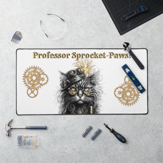 Professor Sproket-Paws De Funky Steampunk Kat  Bureaumat (Werkstation)