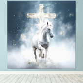 Profetisch wit paard canvas afdruk (Insitu (Houten vloer))