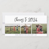 Proficiat aan 2024 Script Drie Familie Foto Modern Feestdagenkaart (Voorkant)