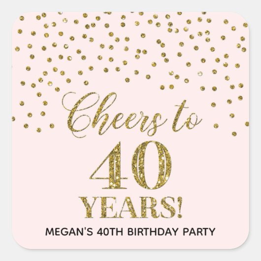 Proficiat aan 40 Jaar Verjaardag Blush Gold Confet Vierkante Sticker (Voorkant)