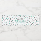 Proficiat aan 50 Jaar Aqua Silver Confetti Verjaar Waterfles Etiket (Enkel label)