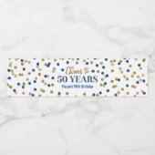Proficiat aan 50 Jaar Blauw Goud Confetti Verjaard Waterfles Etiket (Enkel label)