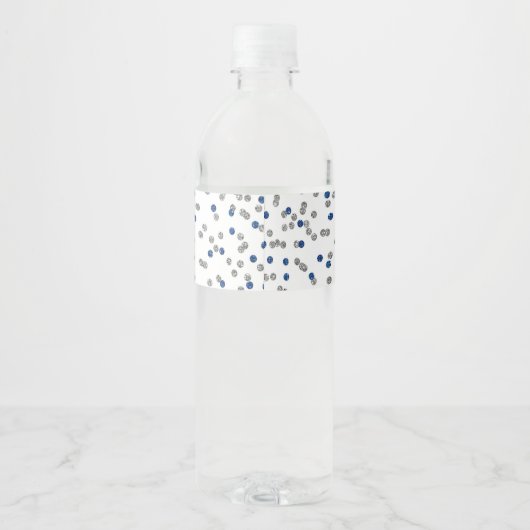 Proficiat aan 50 Jaar Blauw Zilver Confetti Verjaa Waterfles Etiket (Achterkant)