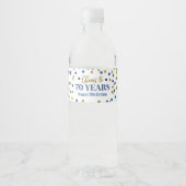 Proficiat aan 70 Jaar Blauw Goud Confetti Verjaard Waterfles Etiket (Voorkant)