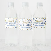 Proficiat aan 75 Jaar Blauw Goud Confetti Verjaard Waterfles Etiket (Flessen)
