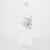 Proficiat aan 75 Jaar Blauw Goud Confetti Verjaard Waterfles Etiket (Voorkant)