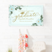 Proficiat aan de Afstuderen Blauwgroen Floral Afst Spandoek