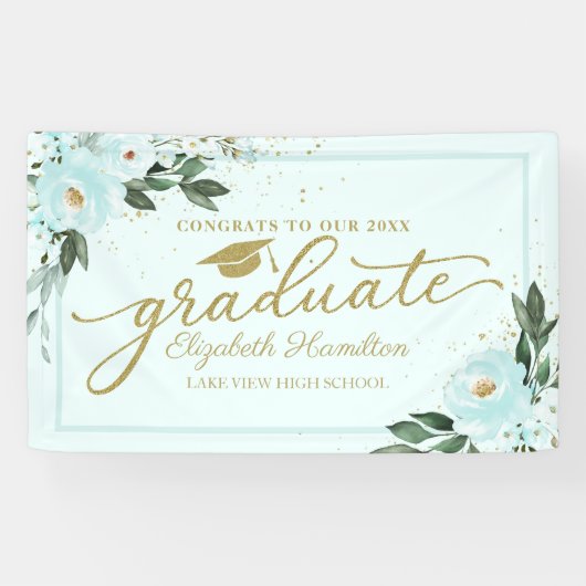 Proficiat aan de Afstuderen Blauwgroen Floral Afst Spandoek