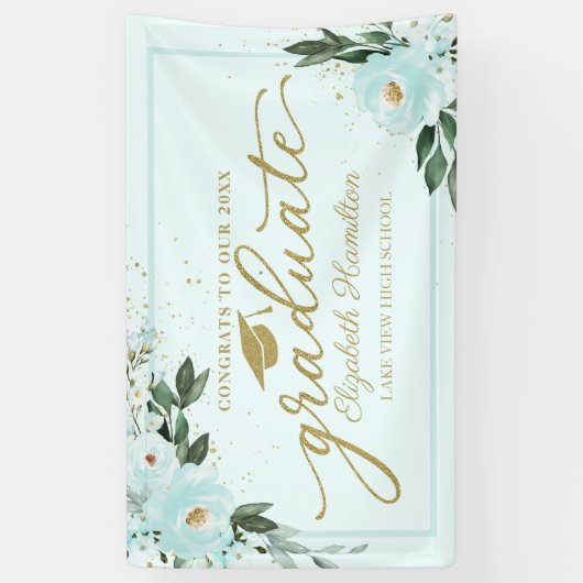 Proficiat aan de Afstuderen Blauwgroen Floral Afst Spandoek (Verticaal)