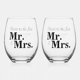 Proficiat aan de nieuwe Mr & Mrs Set van 2 Wijnglas Zonder Voet
