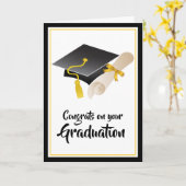 Proficiat aan het Afstuderen Pet en diploma Kaart (Gele Bloem)