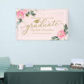 Proficiat aan het Afstuderen Pink Floral Afstudeer Spandoek (Beurs)
