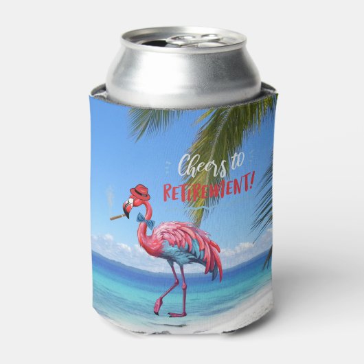 Proficiat aan Pensioen Cool Flamingo Tropical Beac Blikjeskoeler (Blikje Voorkant)