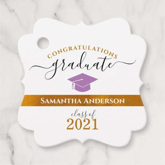 Proficiat Afstuderen Klasse 2021 Paarse/Goud Bedankjes Labels (Voorkant)