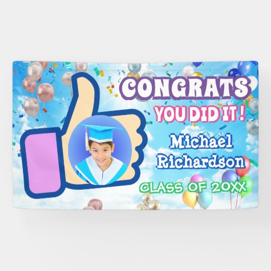 Proficiat duimen omhoog Je deed het Ballon Confett Spandoek (Horizontaal)