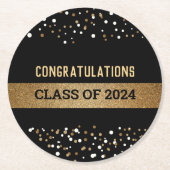 Proficiat Klasse van 2024 Zwart Goud Ronde Kartonnen Onderzetter (Voorkant)