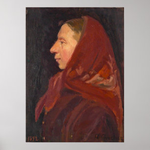 Profiel Portret Vrouw in Rood Poster