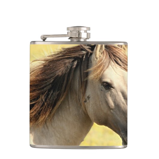 Profiel van beige paarden heupfles (Voorkant)