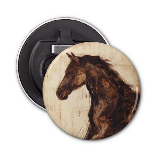 Profiel van bruine wilde paarden button flesopener (Voorkant)