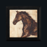 Profiel van bruine wilde paarden cadeaudoosje<br><div class="desc">De schoonheid van dit donkere paard wordt perfect vastgelegd door twee eenvoudige kleuren: bruin en beige en de scherpte van de inkt die in dit schilderij wordt gebruikt, maakt het nog realistischer. Deze hedendaagse kunstfoto, die een profiel van een bruine hengst vertegenwoordigt, voegt een personage toe aan elke woonkamer, eetkamer...</div>