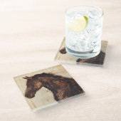 Profiel van bruine wilde paarden glazen onderzetter (Schuin)