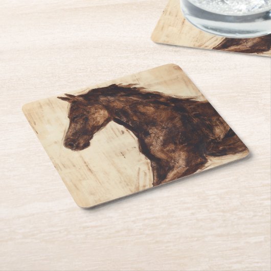 Profiel van bruine wilde paarden kartonnen onderzetters (Schuin)