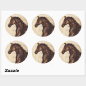 Profiel van bruine wilde paarden ronde sticker (Vel)