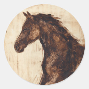 Profiel van bruine wilde paarden ronde sticker