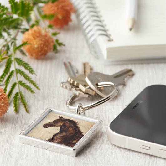 Profiel van bruine wilde paarden sleutelhanger (Zijkant)