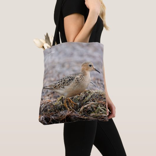 Profiel van een Buff-Borstzandloper op het Strand Tote Bag (Dichtbij)