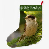 Profiel van een Cute Gray Jay / Whiskeyjack Songbi Grote Kerstsok (Achterkant)