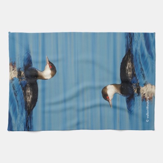 Profiel van een Gehoornde Grebe Theedoek (Horizontaal)