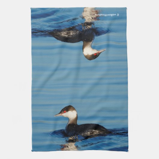 Profiel van een Gehoornde Grebe Theedoek (Verticaal)