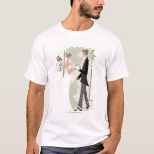 Profiel van een man dat bloemen geeft aan een vrou t-shirt