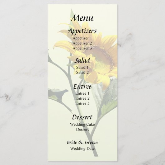 Profiel van een Sunflower Wedding Menu (Voorkant)