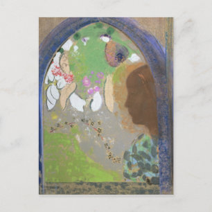 profiel van een vrouw in een venster, c.1912 briefkaart