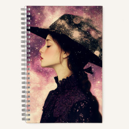 Profiel van een vrouw in een zwart Pet - Celestial Notitieboek