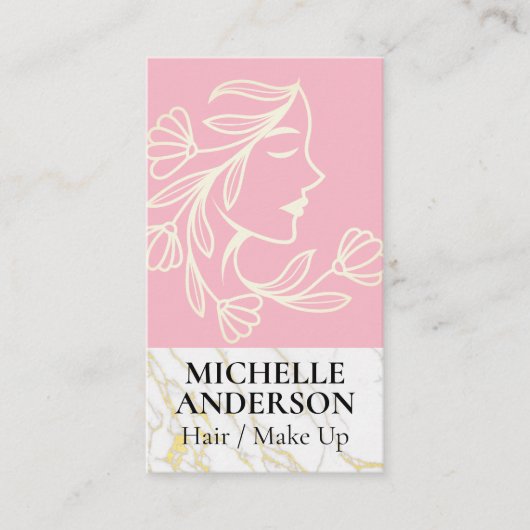 Profiel van vrouw en bloemen | Schoonheidsproducte Visitekaartje (Voorkant)