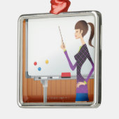 Profiel van zakenvrouw die witbord aanwijst metalen ornament (Links)