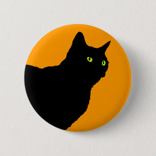 Profiel zwarte kat op Sinaasappel Ronde Button 5,7 Cm
