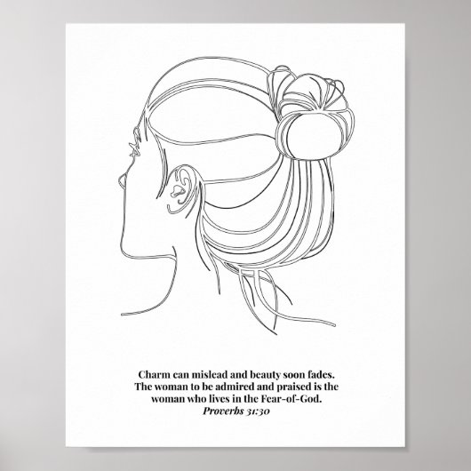 Profielen 31:30 Womans Face Line Art Sketch Black  Poster (Voorkant)